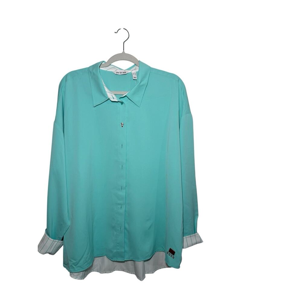 Peace Love World Blue White Striped Relaxed Woven Shirt-Aruba Blue XL